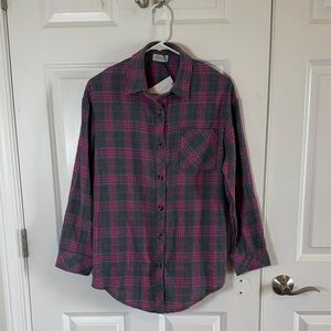 NWT Krush Kandy Pink and Gray Plaid Button-Up Shirt Size Small